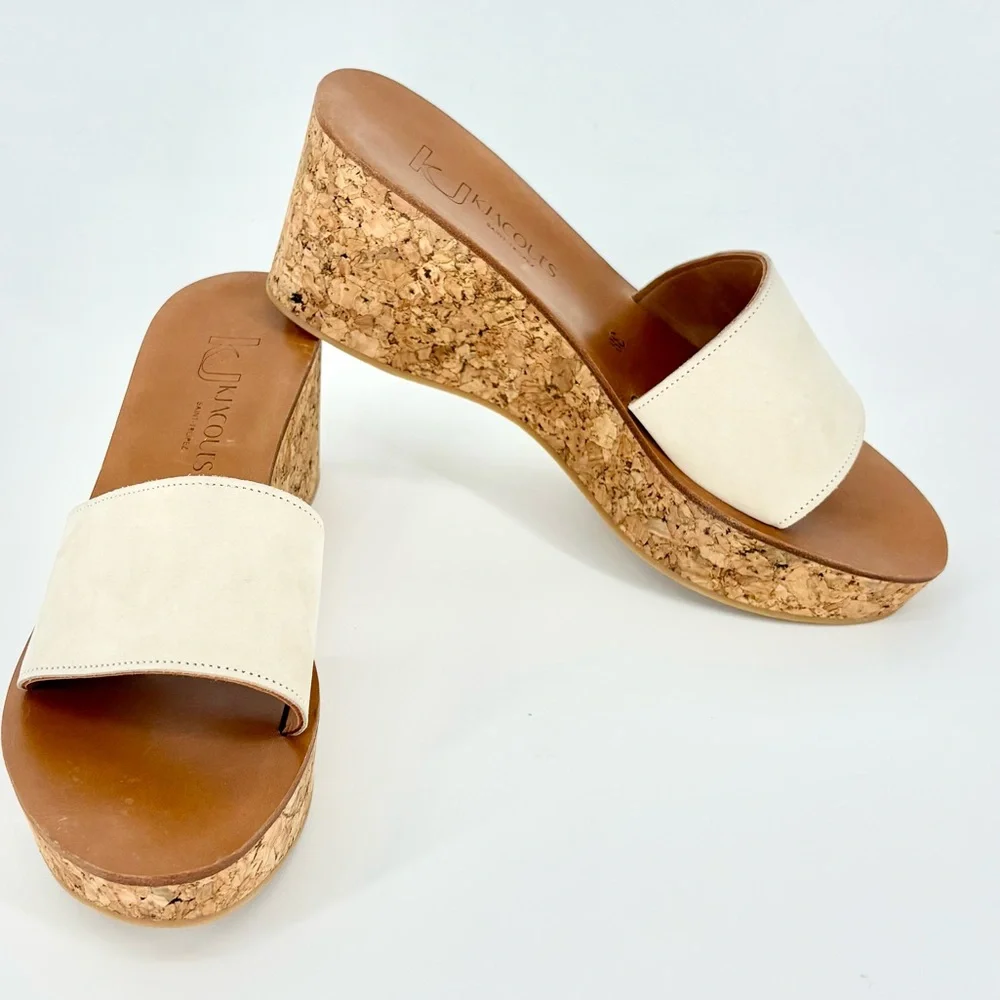 K Jacques St Tropez Kirielle Leather And Cork Wedge Slides